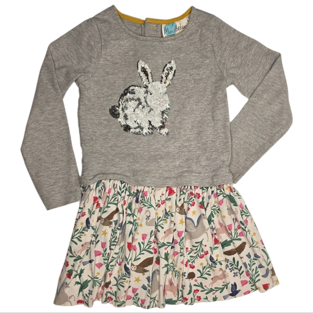 Mini Boden Gray Sweatshirt Peculiar Pets Dress with Sequin Bunny